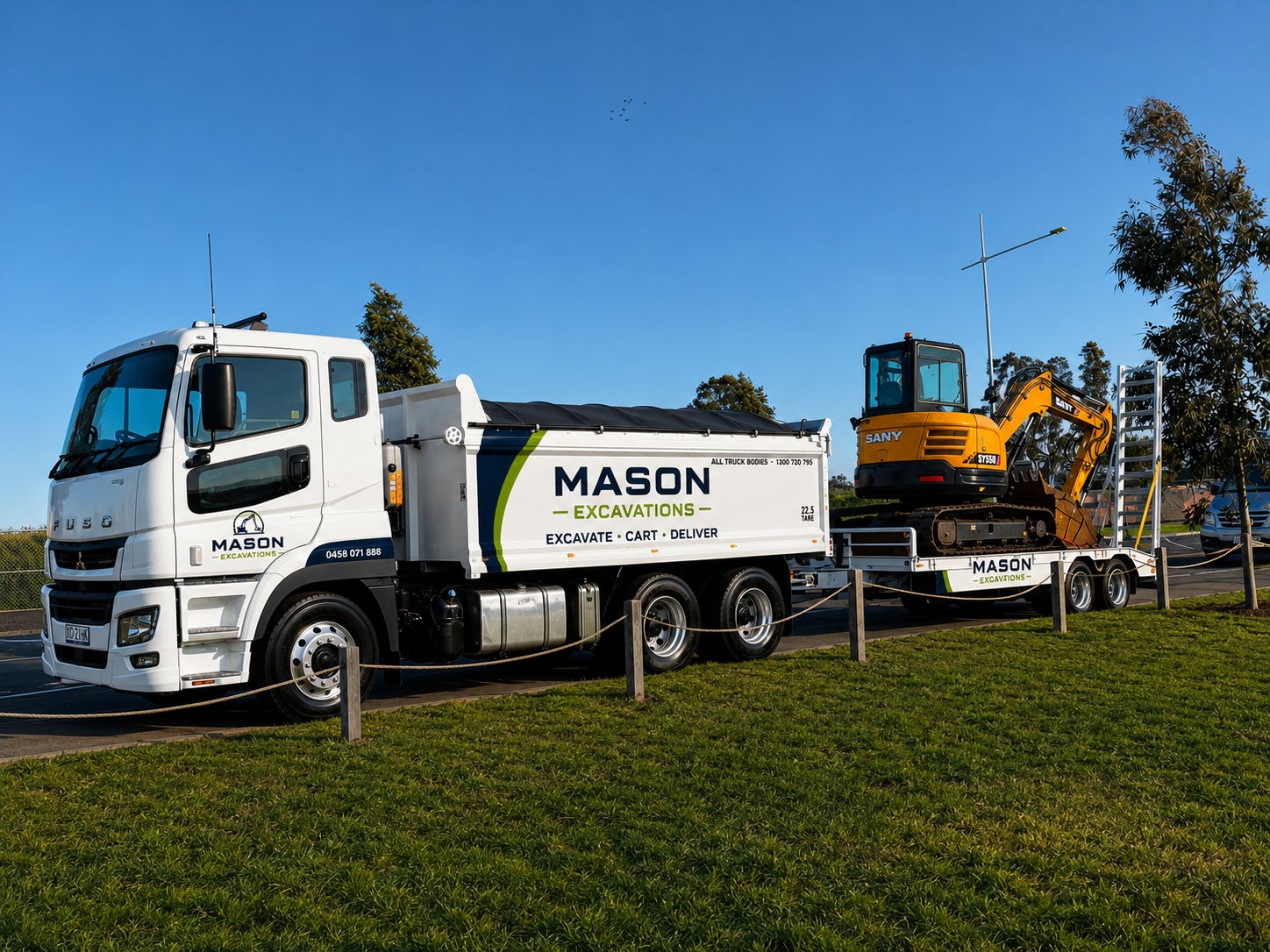 Mason Excavations Fuso truck and SANY excavator